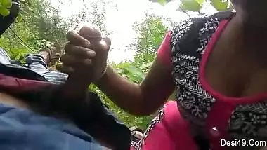 Guy simply lies on back but sex partner gives him a blowjob outdoors