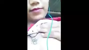 Glamorous legal age teenager plays with her firm milk shakes while on a clip call with bf