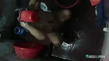 Spy video of village aunty taking bath in outdoor taken by her son's best friend