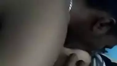 Desi teen lies with naked XXX titties while guy licks her sex nipples