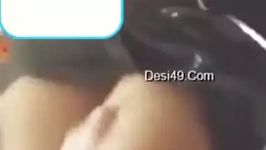 Girl with big boobies performs sex show rubbing own hard perky nipples