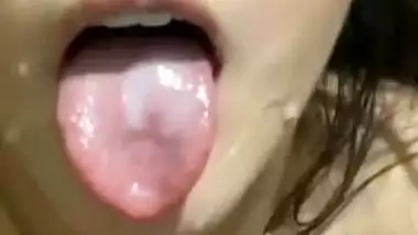 Cute Girl With Glasses Takes Cum In Mouth Swallows And Licks It Nicely