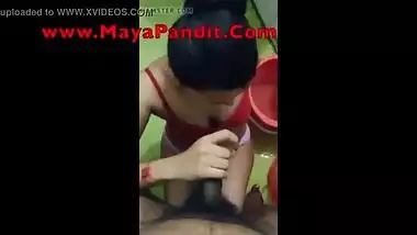 MayaPandit.Com Presents - Cute Desi Indian Babe Sucking Client's Cock and Gets Massive POV Cumshot on Lips in Bathroom