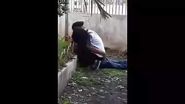Concupiscent college pair have a fun a quick outdoor fuck with bf